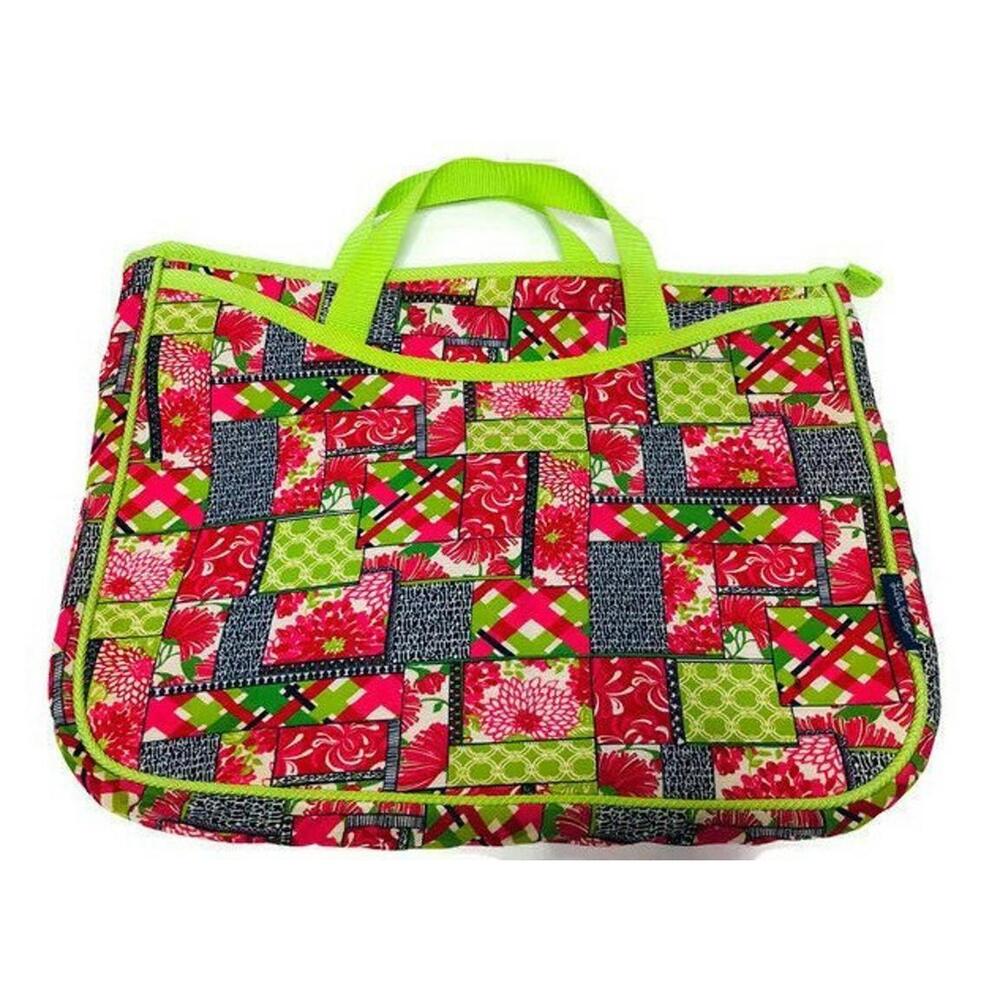 Lilly Pulitzer Patchwork Pattern Zippered Padded Laptop Bag Case Pnk Green 15x10